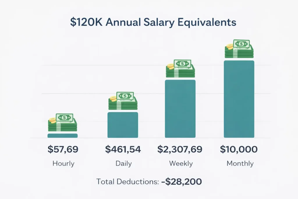 $120K salary breakdown by time period