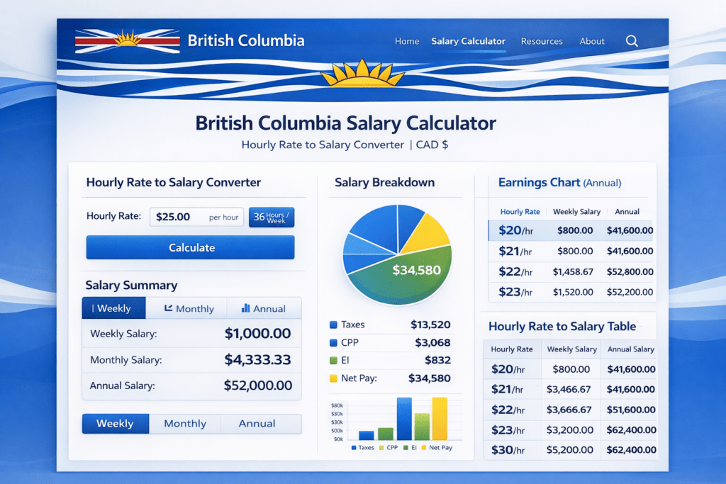 British Columbia salary calculator interface