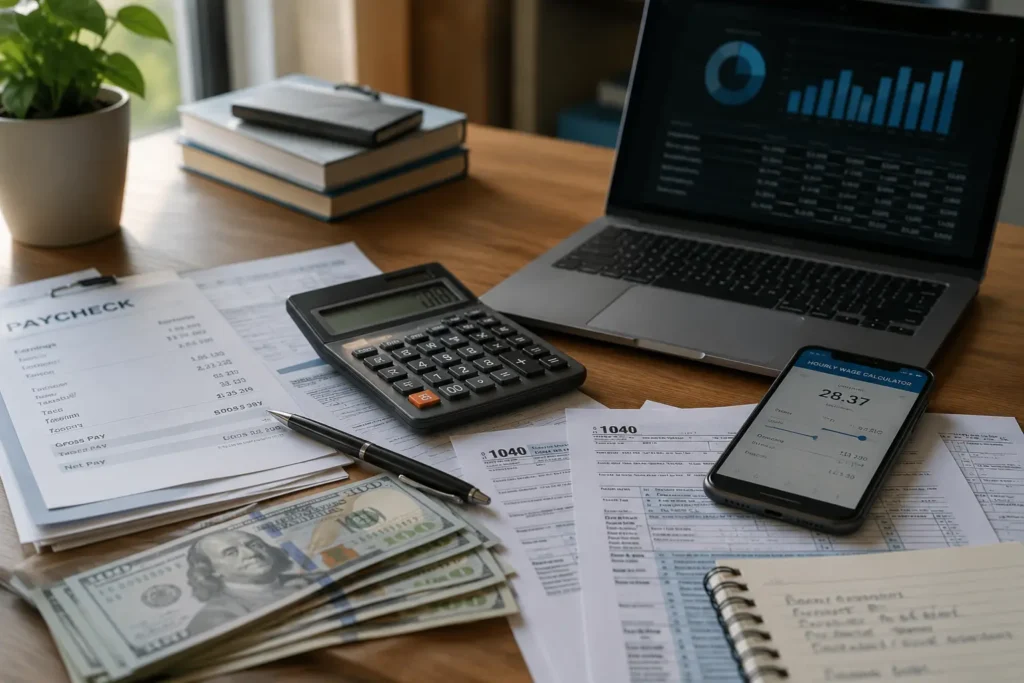 Financial planning setup showing 59,000 yearly salary hourly breakdown