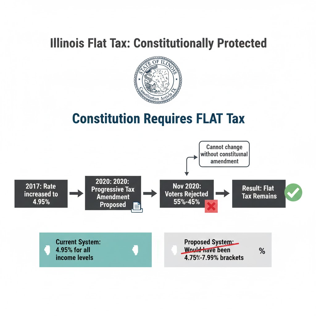 Illinois hourly to salary calculator showing constitutional flat tax requirement and failed 2020 progressive tax amendment